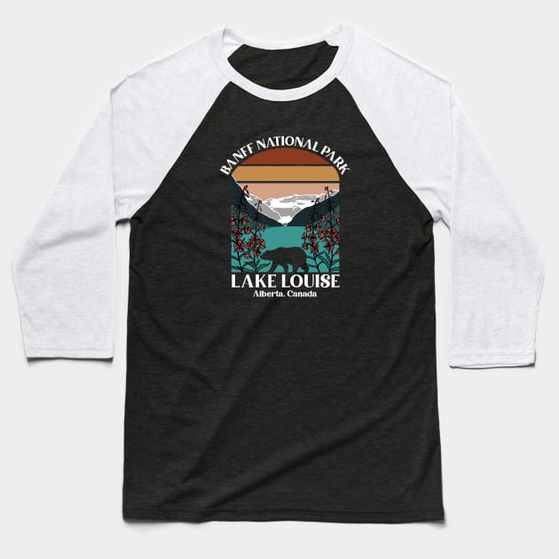 Retro Stripe Banff National Park Baseball T-Shirt by GreatLakesLocals